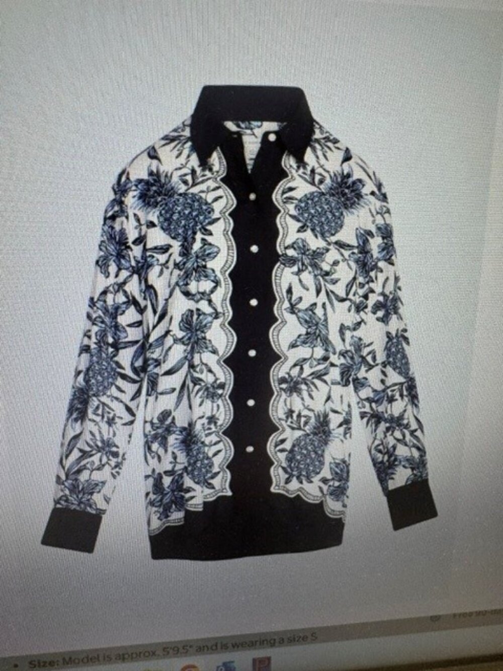 NWT FREE ASSEMBLY PINEAPPLE PRINT, LS BLOUSE SIZE XL
